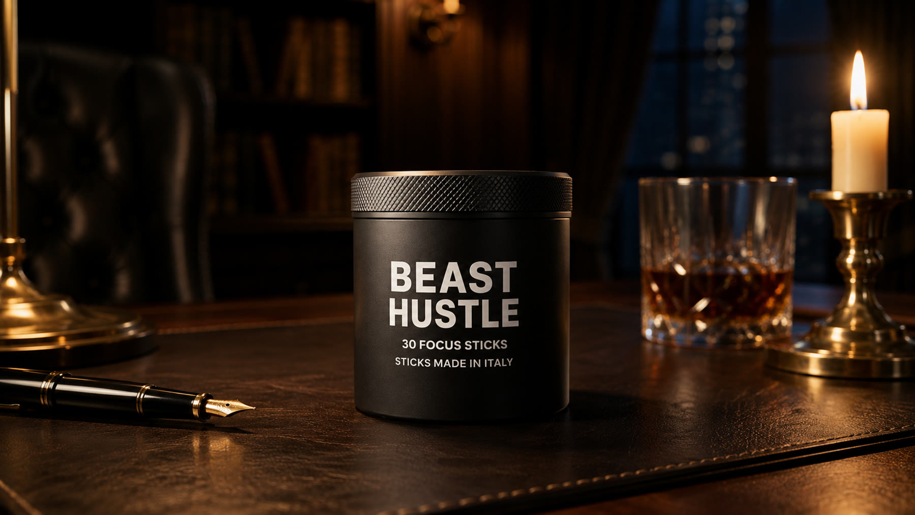 Beast Hustle black allocation case on a leather desk